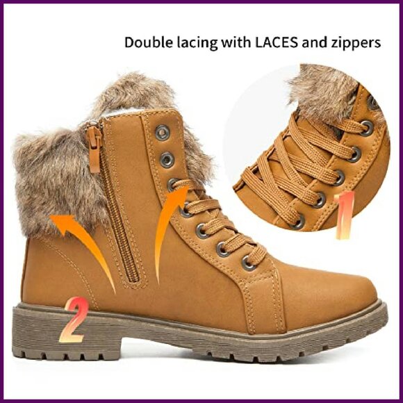 Women's Snow Boots Winter Ankle Booties Fur Lined Anti-Slip Combat - Picture 4 of 8